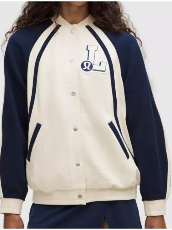 lululemon athletica Tops - Lululemon Scuba Oversized Collegiate Jacket Graphic White Blue HK Exclusive XL